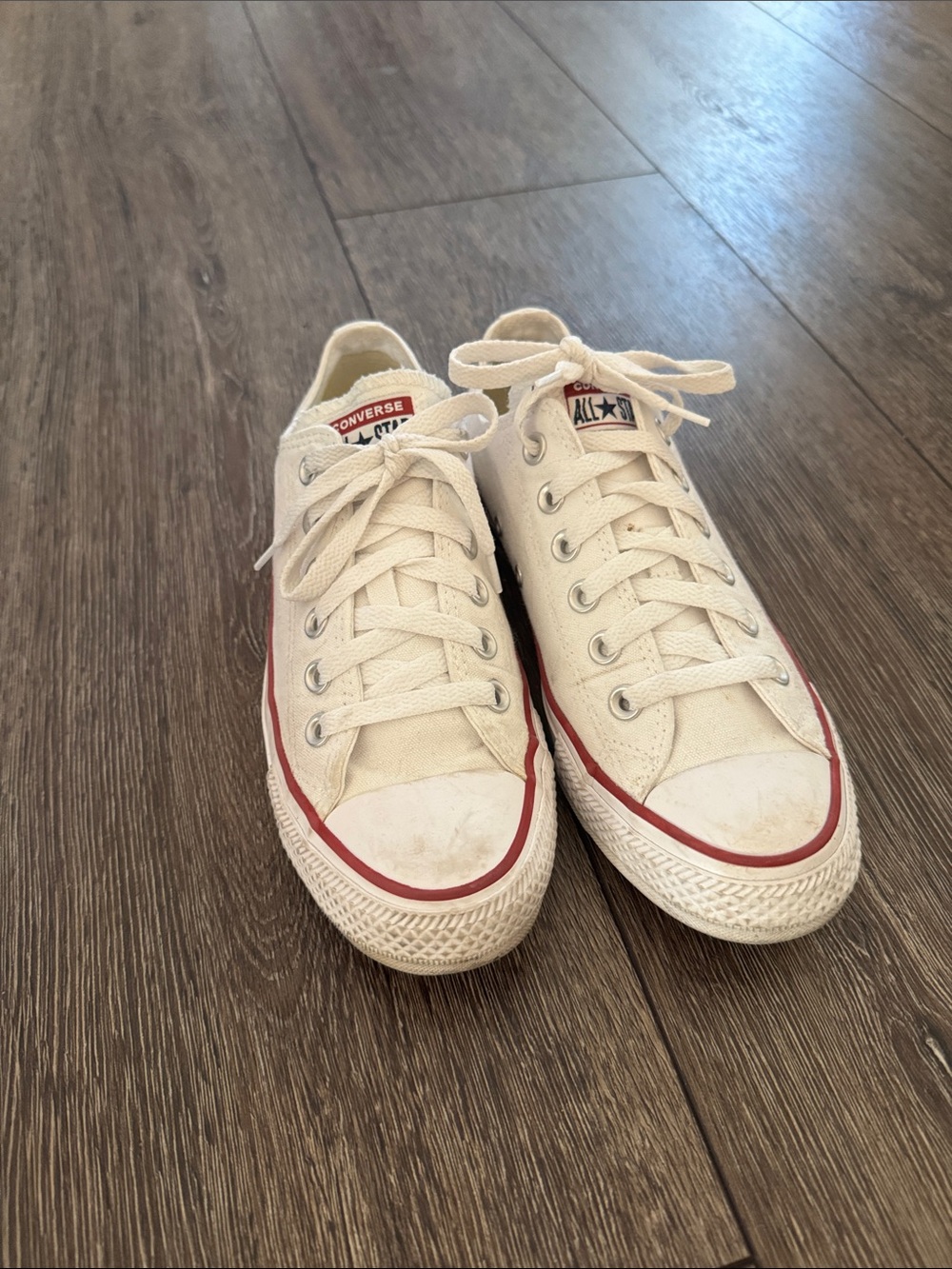 Converse Low Top Sneakers in Cream with Red Trim